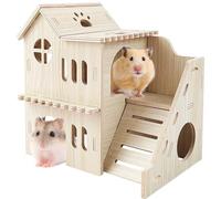 Highland Farms Select Hamster House - Double-Decker Hut With Slide, Guinea Pig Castle, Cage Accessories, Small Animal Habitat Decor
