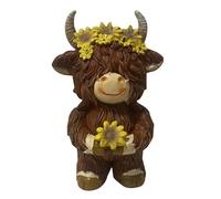 Highland Figure - Resin Decorative Statue Rustic Model | Compact Floral Design with Realistic Texture, Country Style Display Figure for Indoor Table or Co