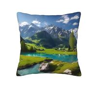 Highland Lake Scenery Patterned Square Pillow Cover, Universal For All Seasons, Suitable For Sofa Bedroom Living Room Decoration20"X20"