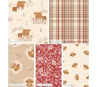 Highland Pastures Prints 100% Cotton 45x55cm Wide 5Pcs Christmas Fat Quarter Bundle for Sewing, Quilting, Dressmaking, Patchwork