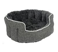 HIGHLAND PET QUALITY PET PRODUCTS Oval Dog Bed Sofa Luxury Linen Fabric Plush Cushion Scallop Sides Grey - Medium