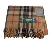 HIGHLAND Pure New Scottish Wool Blend Tartan Knee Lap Blanket Small Rug Bed Throw Extra Warm Comfy Soft For Men and Women (Thomson camel)