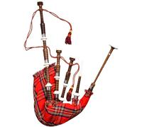 Highland Redstone Scottish Bagpipe - Full Size Cocuswood Bagpipe in Rosewood Finish with Silver Plain Mounts & Free Tutor Book in Various Tartans (Royal Stewart Tartan)
