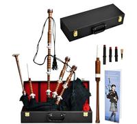 Highland Redstone Scottish Bagpipe - Full Size Cocuswood Bagpipe in Rosewood Finish with Silver Plain Mounts & Free Tutor Book in Various Tartans (Black Watch Tartan)