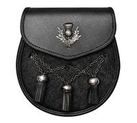 HIGHLAND REDSTONE Scottish Kilt Semi Dress Real leather Sporran, Black Grained, Standard (Brown Thistle)