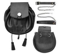 Highland Redstone Scottish Kilt Semi Dress Real Leather Sporran, Black Grained, Standard (RobRoy Black)