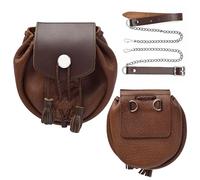 Highland Redstone Scottish Kilt Semi Dress Real Leather Sporran, Black Grained, Standard (RobRoy Brown)