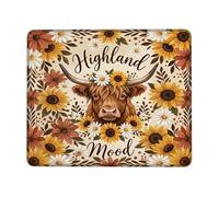 Highland Small Mouse Pad, Rustic Country Cow Sunflower Fall Brown Square Rubber Smooth Aesthetic Desk Mousepads Decor for Home Office Work Gaming Desk Square 8x10 Inch