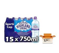 Highland Spring Still Spring Water 750ml (Pack of 15) - Natural Scottish Spring Water - Naturally Pure Scottish Mineral Water - Ideal for Hydration, Sports, Gym, Work & Home - Sports Cap Bottle