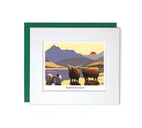 "Highland Sunset" Mounted Greeting Card by Thomas Joseph - Whimsical Sheep Range