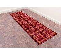 Highland Tartan Rug for Living Room Bedroom Check Quality Rug Red Long Hallway Runner 80x300 cm (2'6"x10')