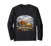 Highland Trekker Campfire Summit Adventure Scene Long Sleeve T-Shirt