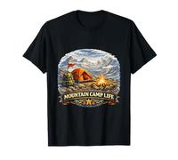 Highland Trekker Campfire Summit Adventure Scene T-Shirt