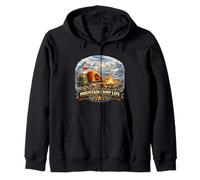 Highland Trekker Campfire Summit Adventure Scene Zip Hoodie