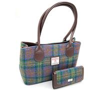 Highland Tweed Ladies Harris Tweed Classic Handbag With Matching Purse, 2 Pieces Handbag and Purse Gift Set - Isle of Skye Tartan, Multicolor