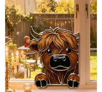 Highland Window Cow Corner Decor, 2D Acrylic Peeping Highland Window Cow Decor, Easy Install Christmas Highlands Decoration Cows for Living Room Cabinet Mirror Mantle Fireplace