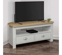 highland wooden corner tv stand with 2 drawers in grey and oak