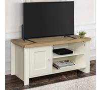 highland wooden tv stand with 1 door in cream and oak