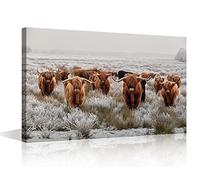 Highland Yak Paintings On Canvas Wall Art Grey Brown Herd Cow Wildlife Art Abstract Print Artwork with Framed Ready to Hang Living Room Kitchen Corridor Bedroom Office Decor 24" Wx36" H