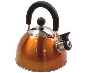 HIGHLANDER 2L DELUXE LIGHTWEIGHT STAINLESS STEEL WHISTLING CAMPING KETTLE ORANGE