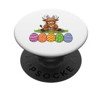 Highlander Cow Easter Bunny Painting Eggs For Toddler Kid PopSockets Adhesive PopGrip