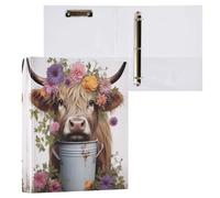 Highlands Cow and Flowers Cute 3 Ring Binder 1.5 Inch Holds 200 Sheets Round Rings Recipe Book Binder