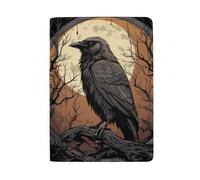 Highlands Cow and Flowers Passport and Boarding Pass Holder Passport Wallet for Women Travel, Crow facing the moon on dark tree