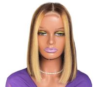 Highlight 2x6 Hd Lace Front Bob Wig Human Hair 10 Inch Ombre Honey Blonde Middle Part 4/27 Wigs 200 Density Adds Volume