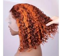 Highlight 4/350 Ginger Orange Deep Wave Bob Wigs Human Hair Transparent Lace Frontal Wigs Pre Plucked
