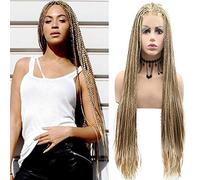 Highlight Blonde Braided Wigs for Women Long Afro Girls Micro Box Braids Lace Front Mix Color Blonde Brown Synthetic Lace Front Wigs with Baby Hair Glueless Heat Resistant Hair for Party Use 28inch