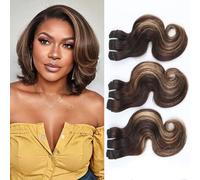 Highlight Body Wave Bundles Human Hair 10 Inch 12A Human Hair Bundles 100% Unprocessed Brazilian Virgin Hair Quick Weave Deals Extensions Ombre Blonde Color (10 10 10,3pcs)