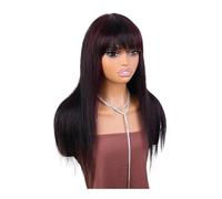 Highlight Burg Red Bone Straight Human Hair Wigs With Bangs For Women Brazilian Remy Hair Full Machine Made Wigs Womans Hair Topper(20inch)