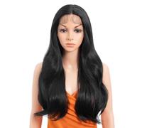 Highlight Lace Front Wigs Synthetic Body Wave Wear 13x4x1 T-Part Lace 24 Inch Pre-Plucked HD Glueless Ombre Lace Front Wig for Black Women 1B
