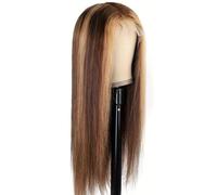 Highlight Ombre Lace Front Wig Human Hair, 13x4 Straight 4/27 Honey Blonde Pre Plucked 150 Density Colored Wigs for Women(28inch)