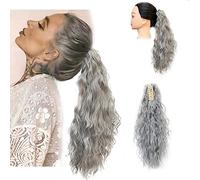 Highlight Ponytail Extension Claw Long Multi Layered Hair Fluffy Thick Wavy Curly Jaw Clip in Fake Pony Tails Fake Hair Soft Natural Looking Synthetic Hairpiece for Women (Silver)