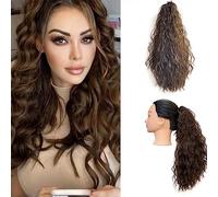 Highlight Ponytail Extension Claw Long Multi Layered Hair Fluffy Thick Wavy Curly Jaw Clip in Fake Pony Tails Fake Hair Soft Natural Looking Synthetic Hairpiece for Women (Brown)