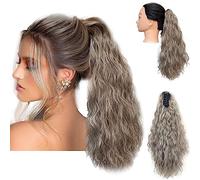 Highlight Ponytail Extension Claw Long Multi Layered Hair Fluffy Thick Wavy Curly Jaw Clip in Fake Pony Tails Fake Hair Soft Natural Looking Synthetic Hairpiece for Women (Mix Brown)