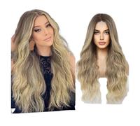 Highlighted Gradient Center-parted Long Wavy Hair For Women Eleven Colors Cosplay Daily Party Use Convenient To Go Out 26Inch(Style 10)