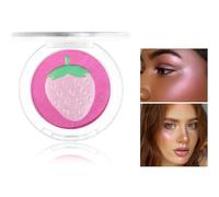 Highlighter Makeup Contour Palette, Long Lasting Shimmer Blush Luminizer, Smooth Highly Pigmented Glow, Highlighting Bronzer Powder Easy to Extend, Glitter Natural for Face Body 9g (#03 Strawberry)
