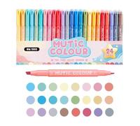 Highlighter Pens, 24 Pieces Tip Markers in Assorted Pastel & Fluorescent Colors, Double-Ended Highlighters for Students & Teachers, Stationery Supplies for Study & Work