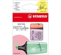 Highlighter - STABILO BOSS MINI Pastellove - Pack of 3 - Creamy Peach, Lilac Haze, Hint of Mint