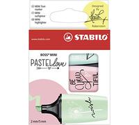 Highlighter - STABILO BOSS MINI Pastellove - Pack of 3 - turquoise, blush, mint green