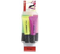 Highlighter - STABILO NEON - Pack of 5 - yellow, green, orange, pink, magenta