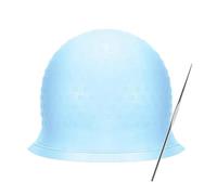 Highlighting Cap 1set Silicone Highlighting Cap With Hook Needle Reusable Hair Dye Set Barber Professional Coloring Salon Tools(Blue)