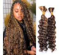Highlights Braiding Hair Real Hair P4/30 Ombre Deep Water Wave Bulk Real Hair for Braiding No Wefts Curly Hair Extensions for Boho Braids 45 cm 18 Inches Wet and Wavy 100 g 2 Bundles