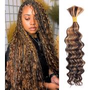 Highlights Braiding Hair Real Hair P4/30 Ombre Deep Water Wave Bulk Real Hair for Braiding No Wefts Curly Hair Extensions for Boho Braids 45 cm 18 Inches Wet and Wavy 50 g 1 Bundle