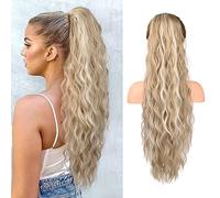 Highlights Drawstring Pony - Long Beach Wave Synthetic Hair Extension | Effortless Beachy Chic for Women