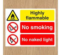Highly Flammable-No Smoking-No Naked Light Sign 200mm x 150mm Self Adhesive Sticker Warns of Potential Flammable Hazards (5)