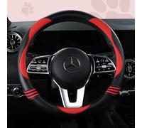 HighnessHwoo Car Steering Wheel Covers for Women Padded Carbon Fiber PU Leather Cute Auto Interior Accessories for Vehicle, Sedan, Universal, Anti Slip, Red, Standard Size 14.5-15"(37-38cm)