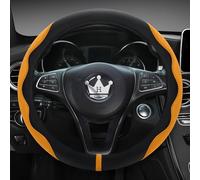HighnessHwoo Luxury Alcantara Steering Wheel Cover for Cars, Soft Leather Padded Wheels Cover for Sedan, Suv, Auto Interior Accessories, Thin Car Handle Cover, Universal Fit,Anti Slip, 37-38cm, Orange